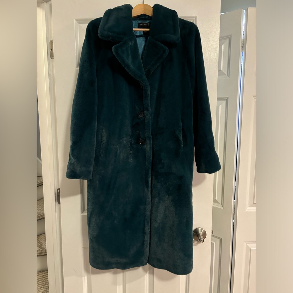 Gorgeous Rachel Zoe teal green faux fur coat - so soft!